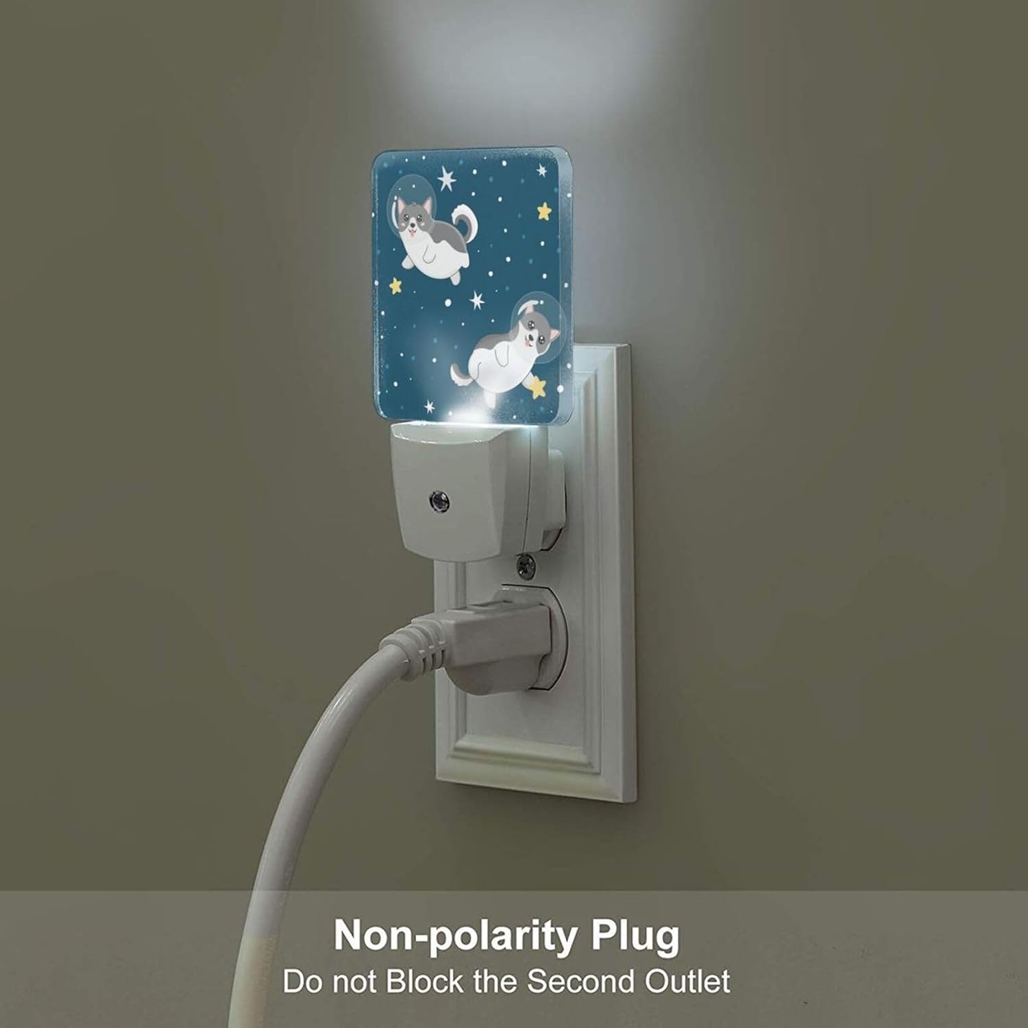 Cute Husky Astronauts on Space Night Light, Plug-in Night Lights with Dusk-to-Dawn Sensor for Stairway, Hallway, Bedroom Sleep Friendly…
