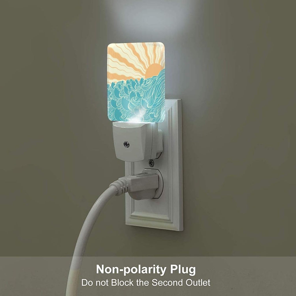 Boho Sea Waves Night Light, Plug-in Nightlights Auto Sensor Night Lamp Dusk-to-Dawn Lamp Home Decor for Nursery Children Girls Boys