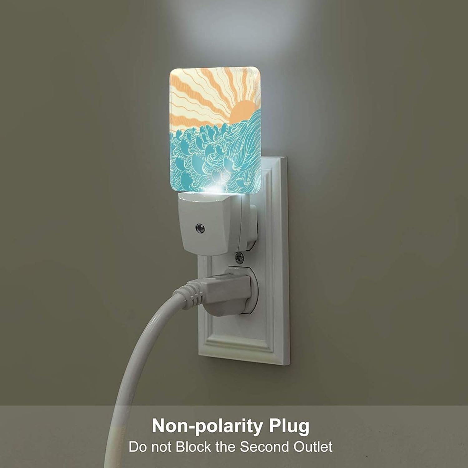 Boho Sea Waves Night Light, Plug-in Nightlights Auto Sensor Night Lamp Dusk-to-Dawn Lamp Home Decor for Nursery Children Girls Boys