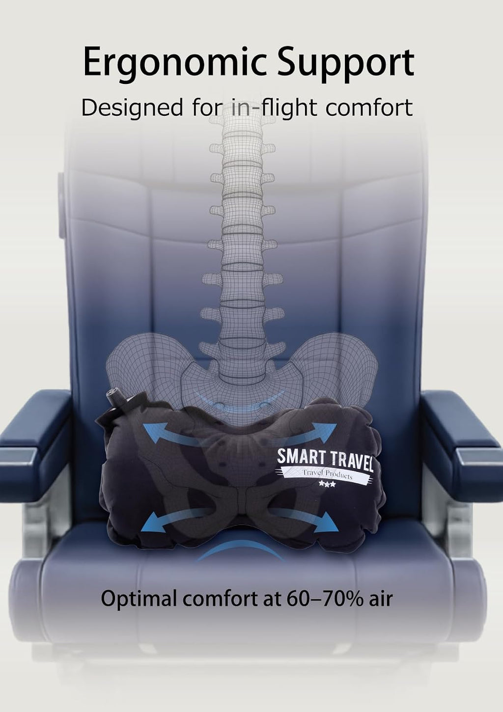 SMARTTRAVELTravelProducts SmartTravel Travel Products Inflatable Travel Lumbar Pillow for Airplane Seat – Adjustable Lower Back Support Cus…