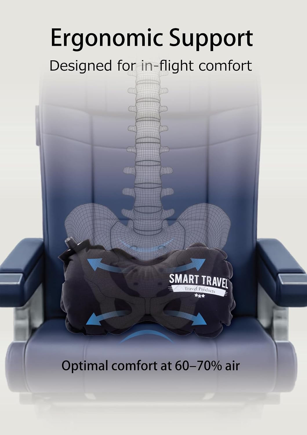 SMARTTRAVELTravelProducts SmartTravel Travel Products Inflatable Travel Lumbar Pillow for Airplane Seat – Adjustable Lower Back Support Cus…