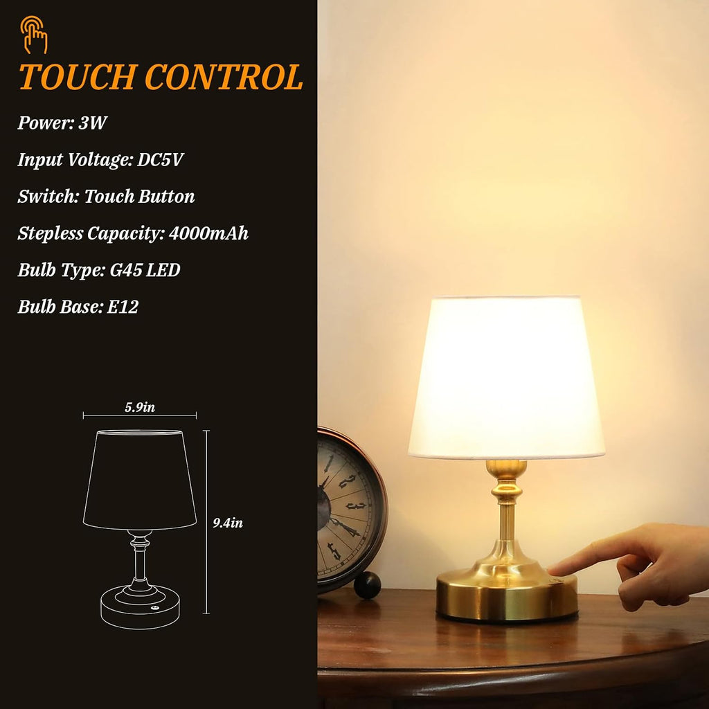 Kakanuo Mini Cordless Table Lamp Gold - 1 Pack 4000mAH Battery Operated Lamp for Decor, 3000K Stepless Dimming Touch Control Rechargeable…