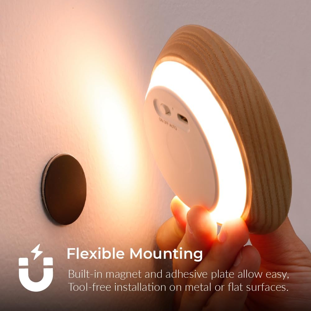 Flower Motion Sensor Night Light, Carved Wooden Flower Wall Lamp, Backlight LED Light, Rechargeable & Stick-On Magnetic Mount for Indoor…