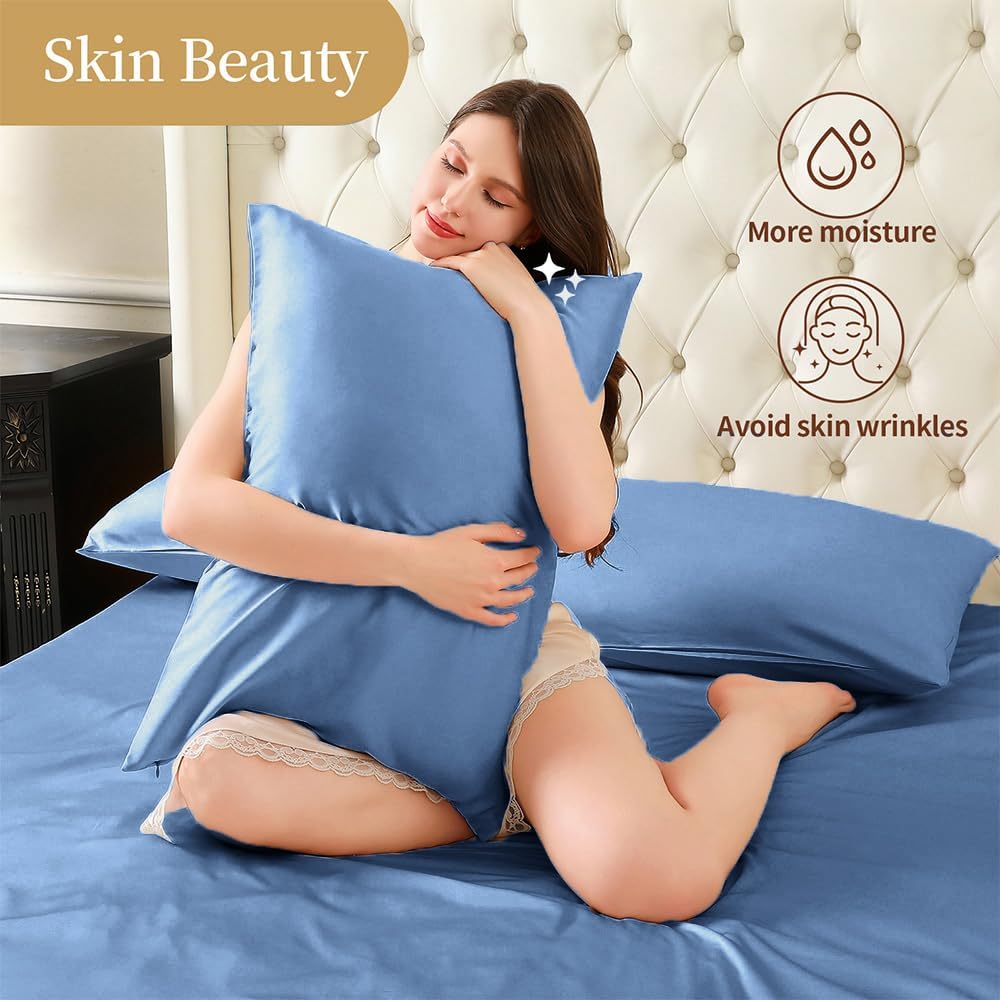 Mulberry Silk Pillowcase for Hair and Skin Standard Size 20"X 26" with Hidden Zipper, Softer Than Silk Pillow Cases Queen Smooth Cooling…