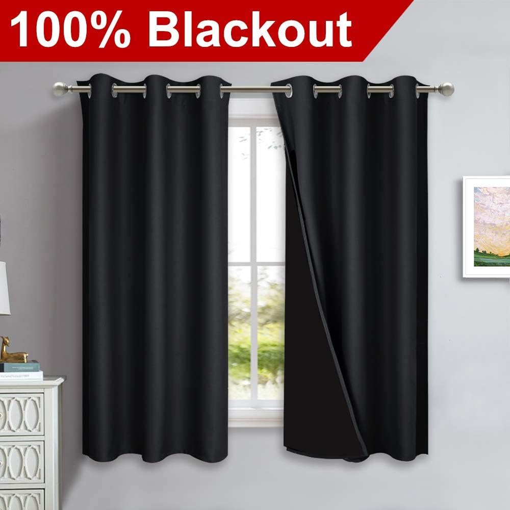 Nicetown Complete 100% Blackout Curtain Set, Thermal Insulated & Energy Efficiency Window Draperies with Black Liner, Noise Reducing Short…