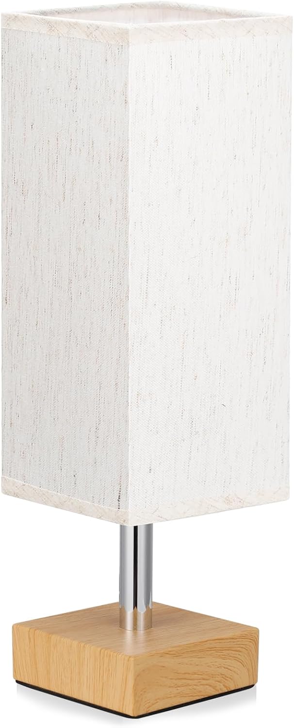 aooshine Wood Grain Table Lamp for Bedroom - Bedside Lamp for Nightstand, Minimalist Night Stand Light Lamp with Square Fabric Shade…