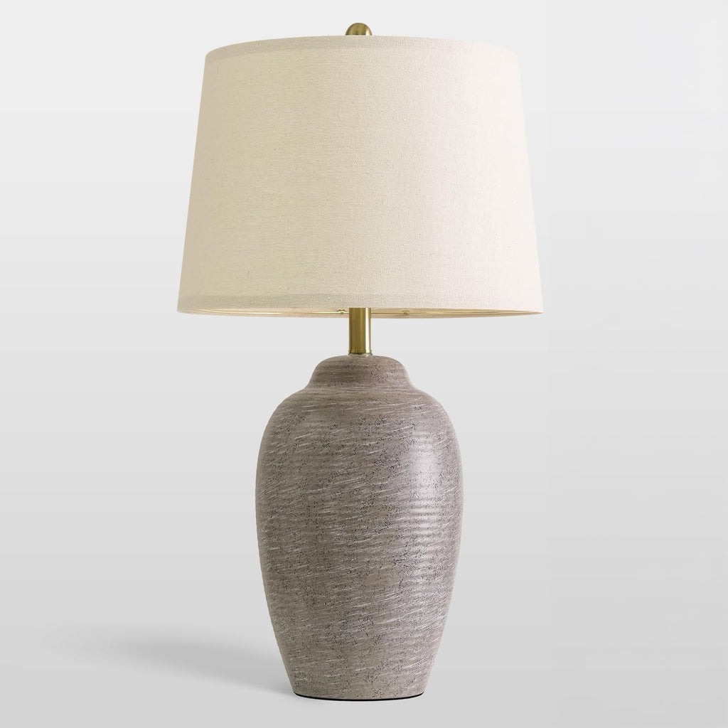 USumkky 29.5" Tall Vintage Ceramic Table Lamp with 5FT Cord - Single Large Rustic Farmhouse Bedside Lamp with Linen Shade & Natural Texture…