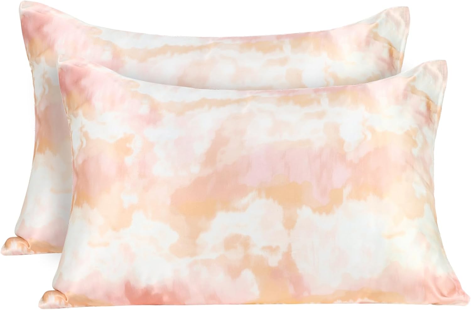 MANSPHIL Orange Blush Patterned Silk Pillow Cases 2 Pack Queen Size, Reversible Satin Pillowcase for Hair and Skin Envelope Closure, 22…