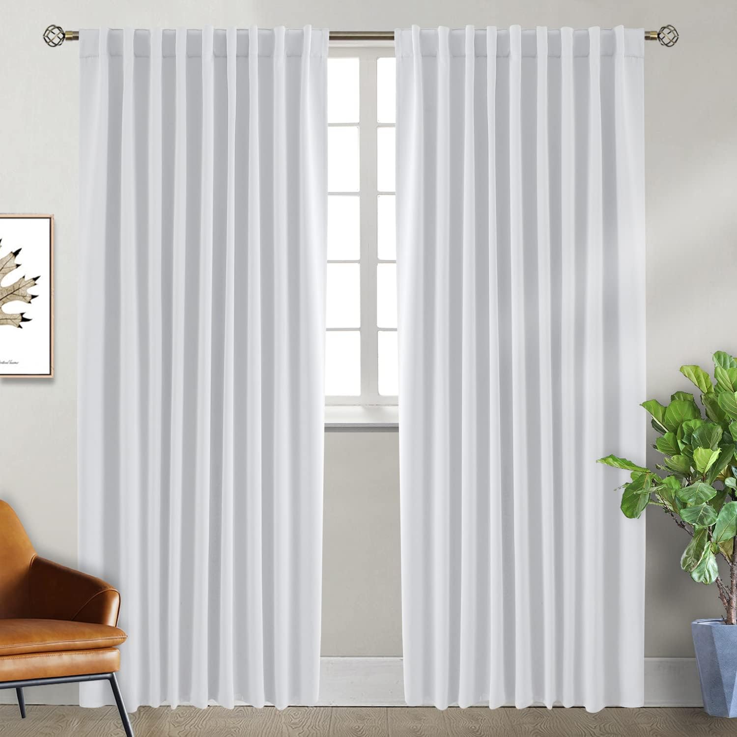 BGment White Curtains for Bedroom - 84 Inch Rod Pocket and Back Tab Thermal Insulated Room Darkening Curtains for Living Room, 2 Curtain Pa…