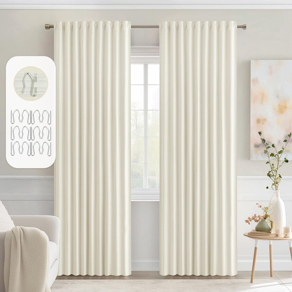Miulee Cream Back Tab Blackout Curtains 72 Inches Long 2 Panels Set for Living Room Bedroom Privacy, Rod Pocket/Pinch Pleat Thermal Insulat…