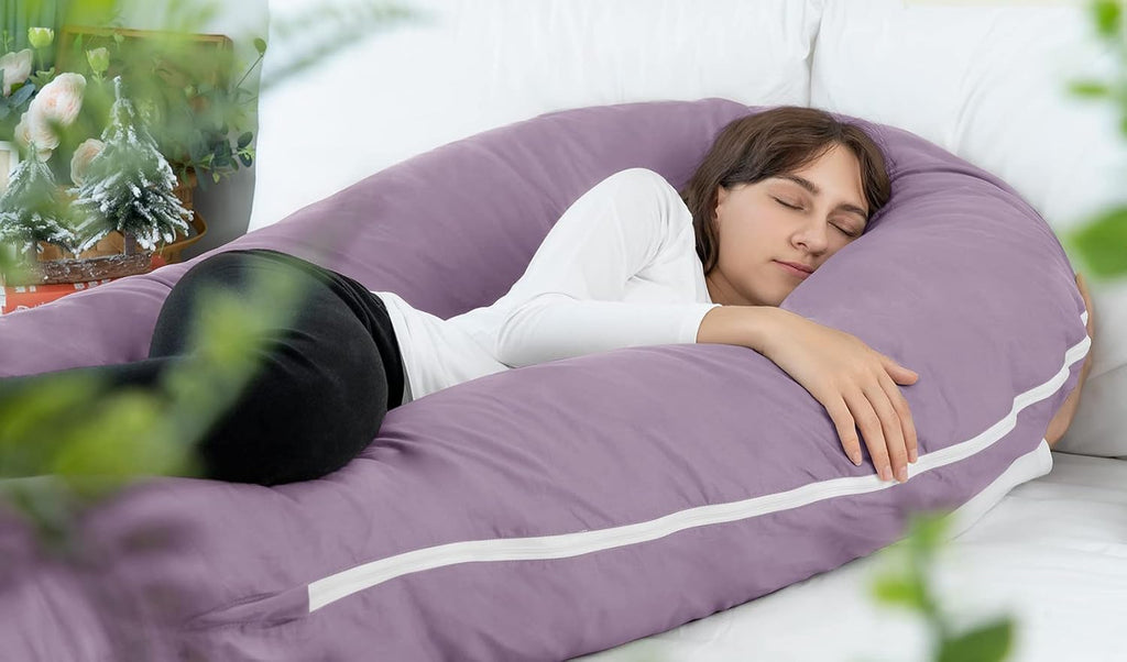 Meiz U Shaped Pregnancy Pillows for Sleeping, 65" Maternity Pillow for Full Body Support, Cooling Pregnancy Pillow with Jersey Cover, Purpl…
