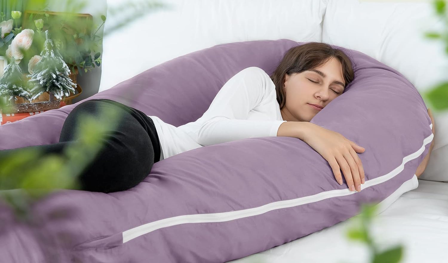 Meiz U Shaped Pregnancy Pillows for Sleeping, 65" Maternity Pillow for Full Body Support, Cooling Pregnancy Pillow with Jersey Cover, Purpl…