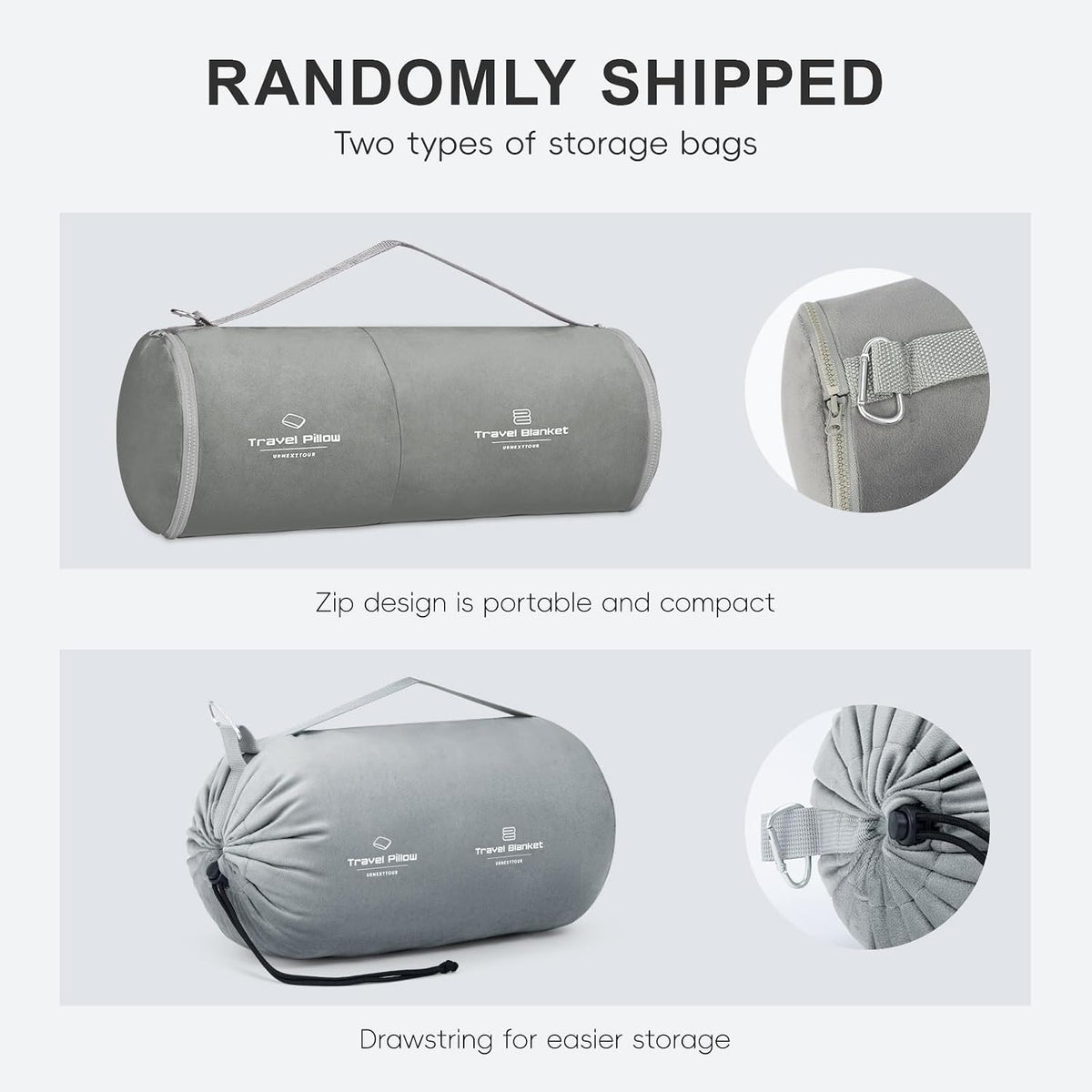 urnexttour Travel Pillow and Blanket Set Neck Pillows Soft Blankets with Sleep Mask Travel Essentials for Airplane Car Memory Foam Grey