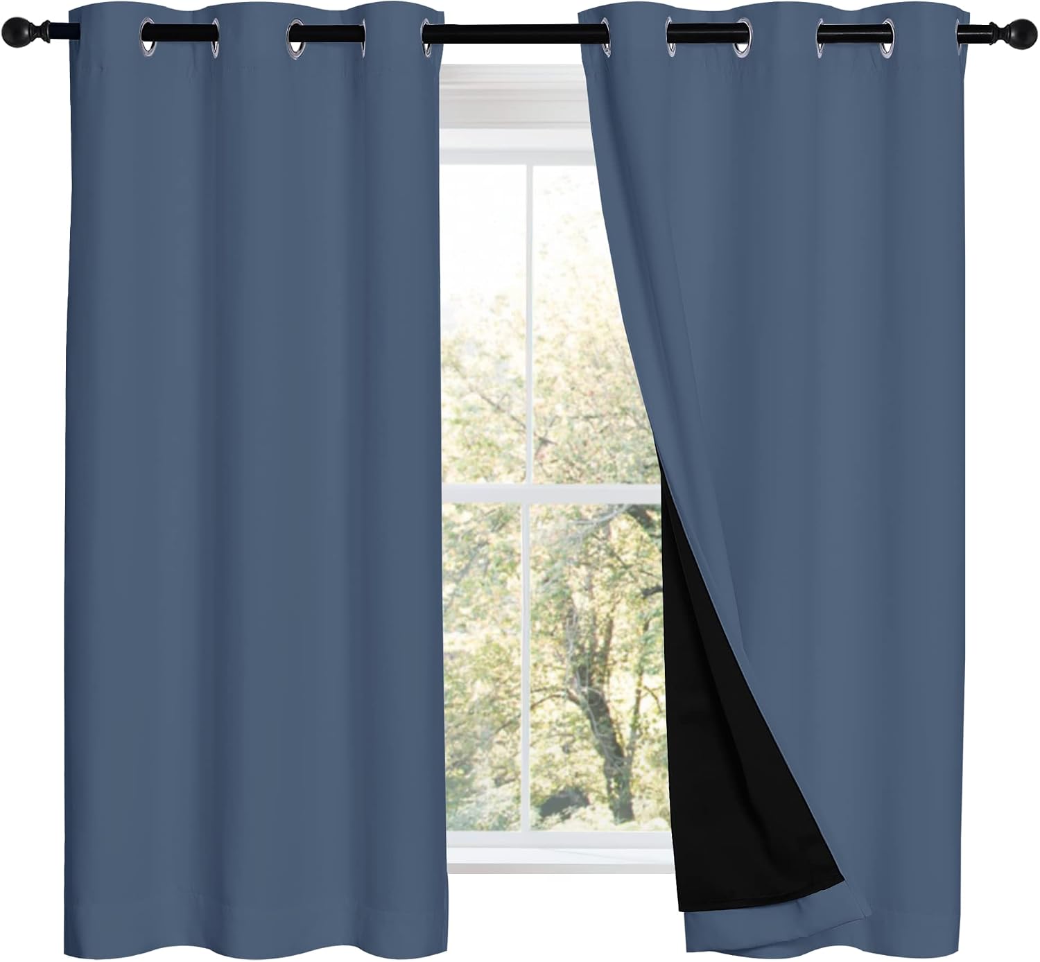 Nicetown Stone Blue 100% Blackout Curtains 2 Panels Set Burg, Thermal Insulated Full Blackout 2-Layer Lined Drapes, Energy Efficiency Windo…