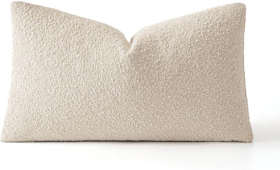 Miulee Textured Boucle Throw Pillow Cover Beige Accent Solid Lumbar Pillow Case Decorative Soft Pack of 1 Couch Cushion Chair Sofa Bedroom…