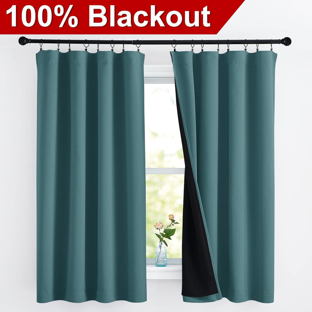 Nicetown 100% Blackout Curtain Panels, Thermal Black Liner Curtains for Nursery Room, Noise Reducing and Cold Blocking Drapes for Windows (…