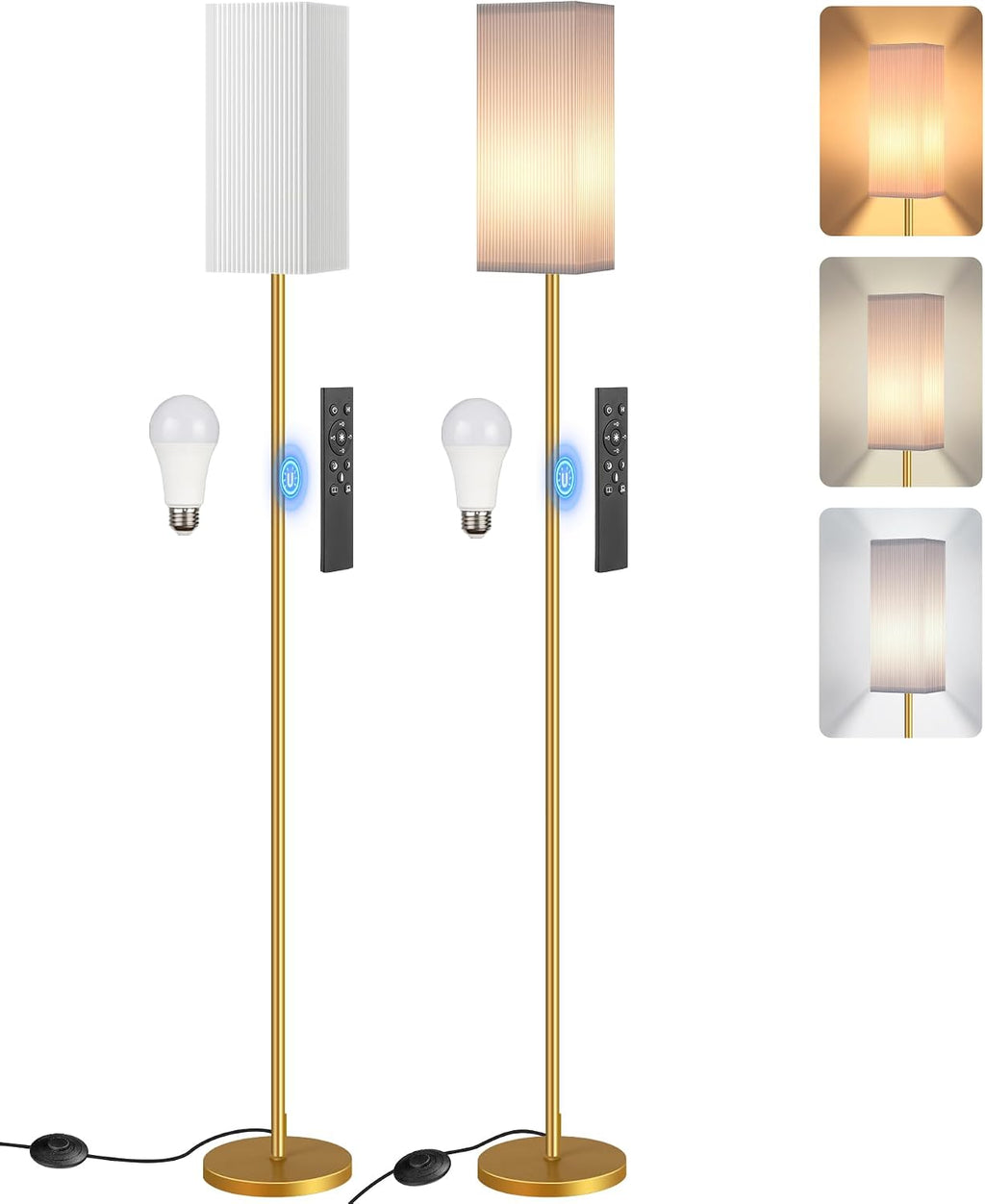 2Pack 64.2” Dimmable Floor Lamp for Living Room with Remote & Foot Switch, Corner Floor Lamp for Bedroom, Includes A19 Bulb, Modern…