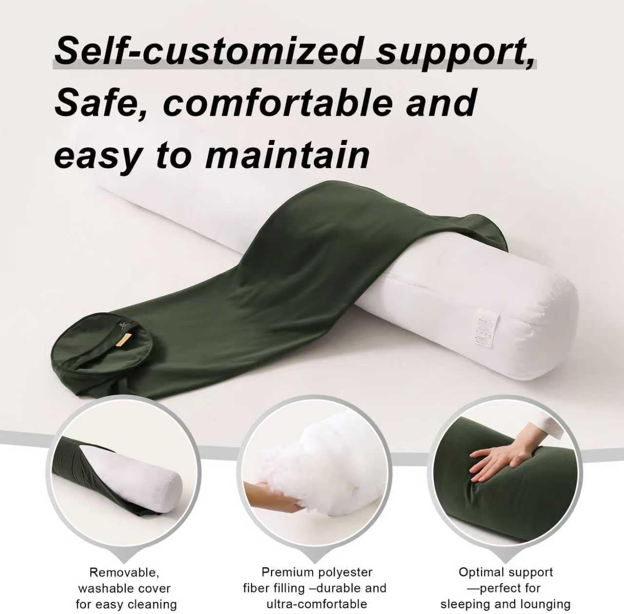 Body Pillow for Adults, Long Round Pillow, Big Cylindrical Pillow, Large Full Bolster Pillows for Side Sleepers (Jade Green, 39.37"*7.87")