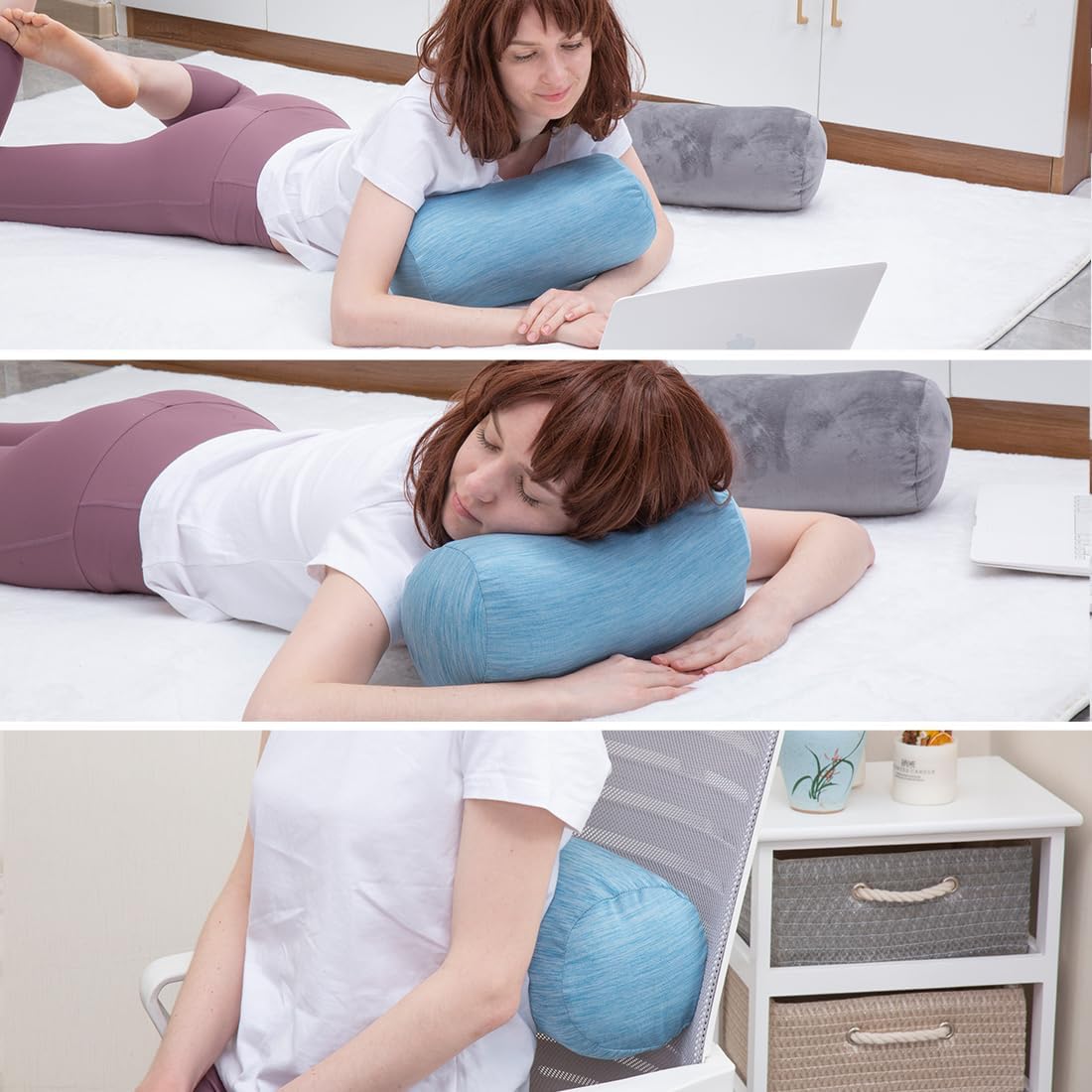1Middleone 1 MIDDLE ONE Round Cylinder Bolster Pillow with Removable Cooling Cover, Tube Roll Cervical Pillow for Head, Neck, Back and Legs…