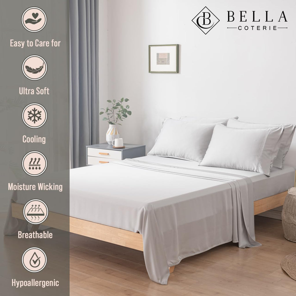 Bella Coterie 6 Piece Luxury Bamboo Viscose Split Top King Size Sheet Set | 34" Split for Adjustable Beds | 100% Organically Grown|…