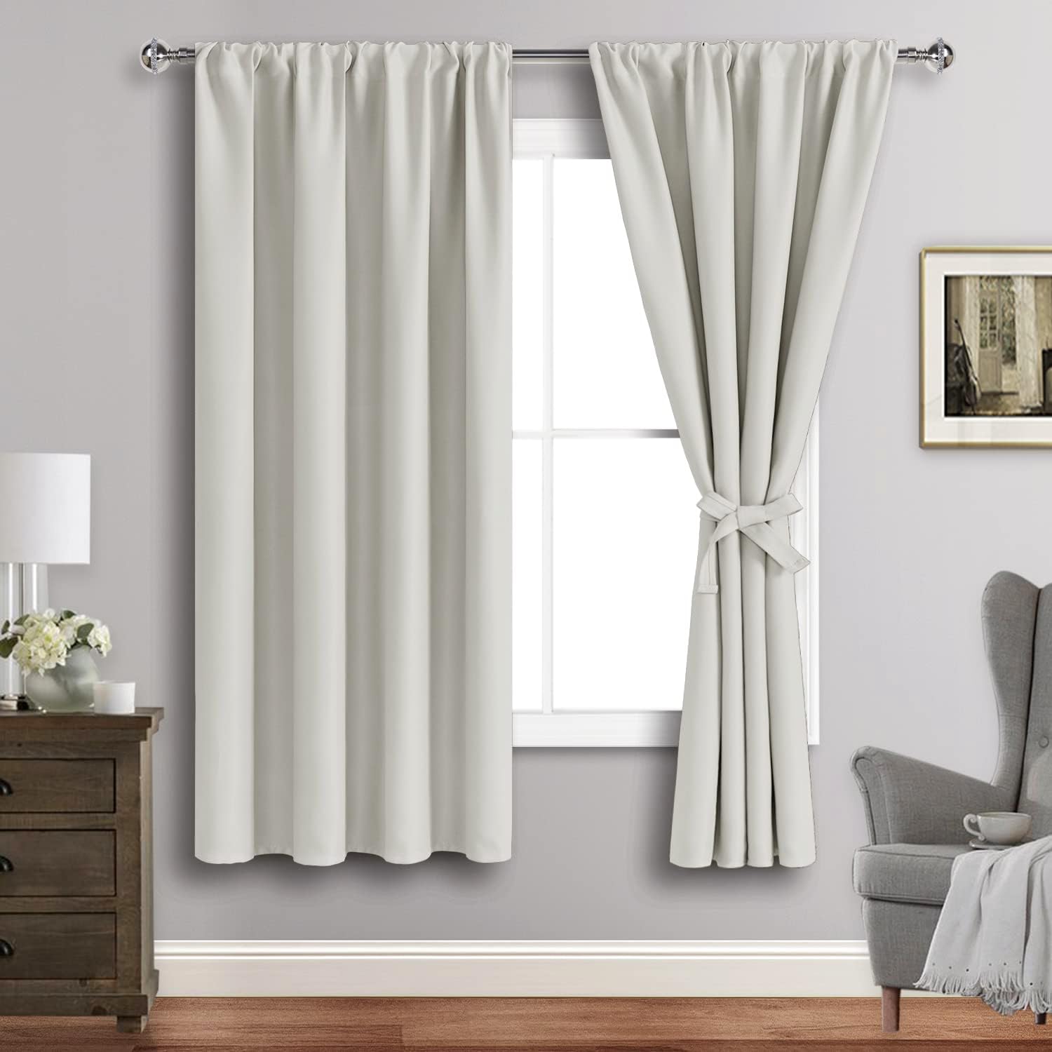 Jiuzhen Blackout Curtains for Bedroom– Thermal Insulated, Noise Reducing Room Darkening Rod Pocket Curtains for Living Room, Set of 2 Panels…