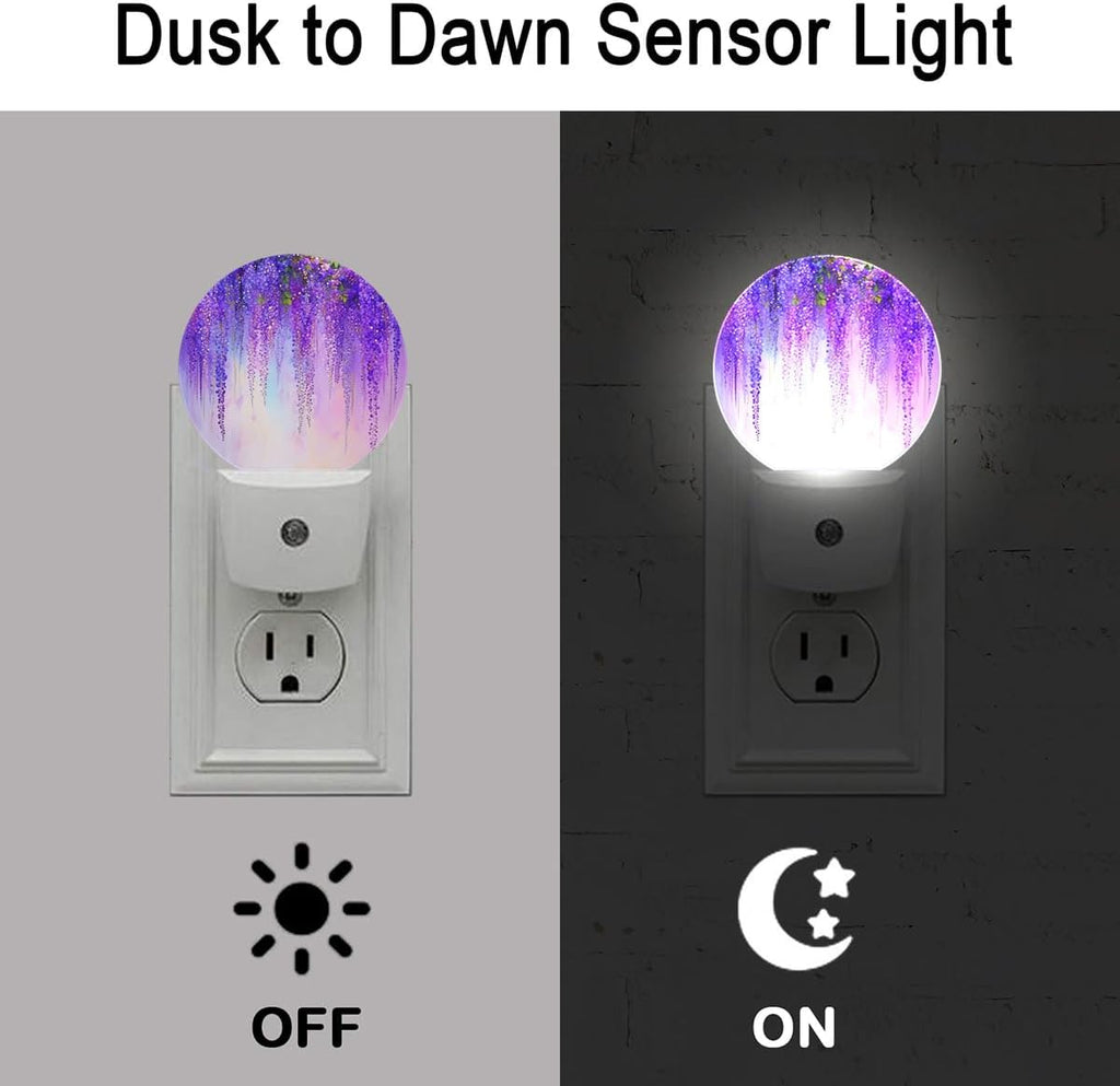 Purple Wisteria Flower Night Light Plug-in Sleep Lamp Led Dusk to Dawn Night Light for Bedroom
