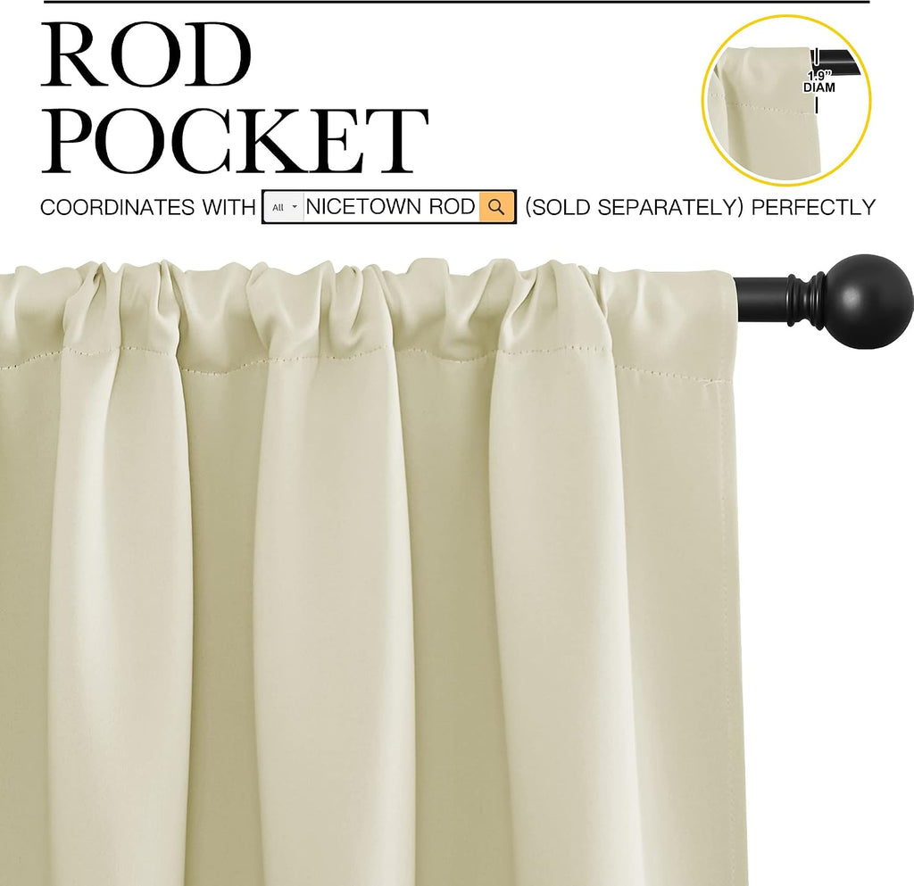 NICETOWN Blackout Curtains for Bedroom, Home Decorations Thermal Insulated Solid Rod Pocket Blackout Drapes for Cafe (Beige, One Pair, 62…