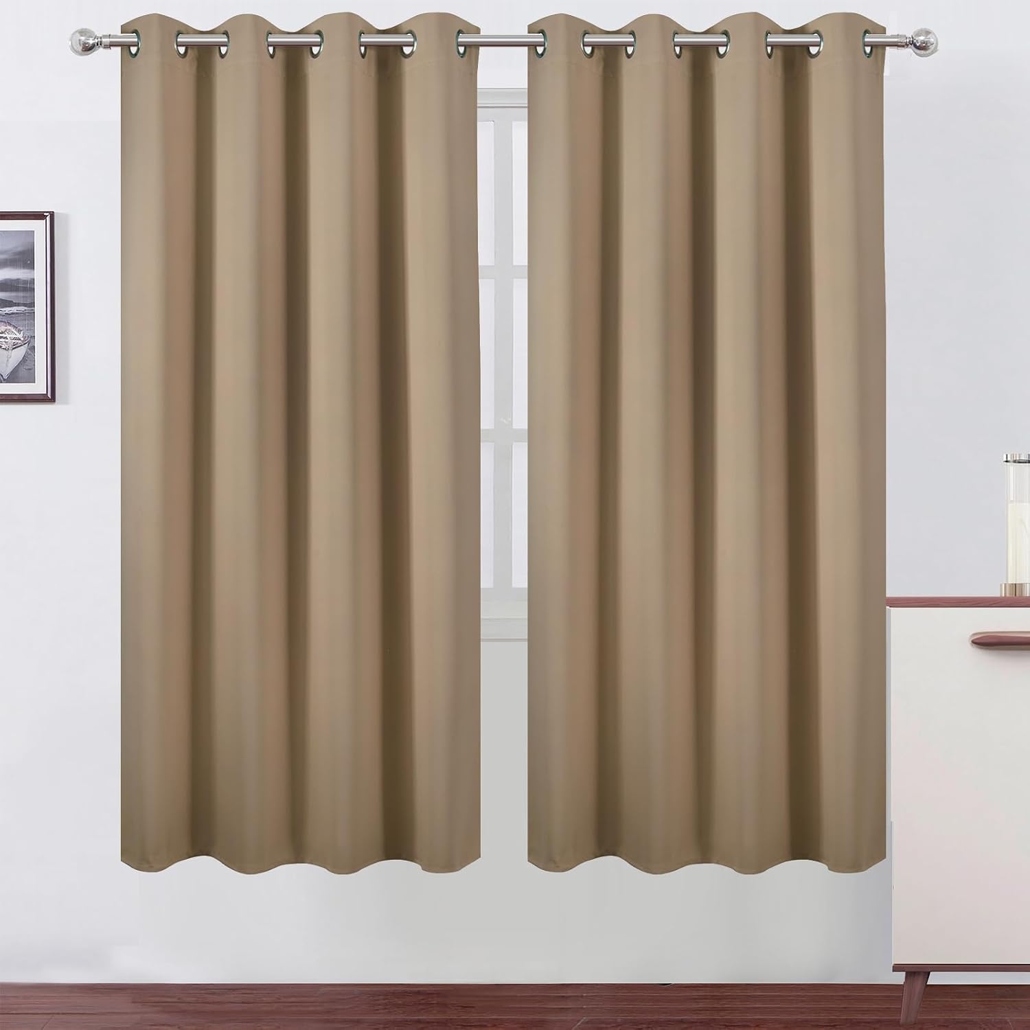 Lemomo Natural Thermal Blackout Curtains/52 x 72 Inch/Set of 2 Panels Room Darkening Curtains for Bedroom 72 Inch silver