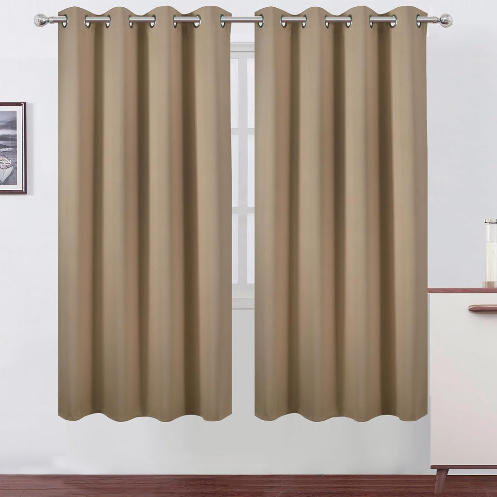 Lemomo Blackout Curtains 66 x 72 Inch Long Natural Curtains Set of 2 Panels Room Darkening Curtains for Bedroom and Living Room 72 Inch sil…