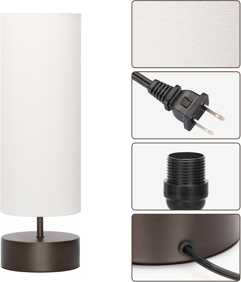 3 Way Dimmable Touch Control Table Lamp, Bedside Table Lamp with Dark Brown Base, Modern Nightstand Lamp with Beige Shade, Simple Night…