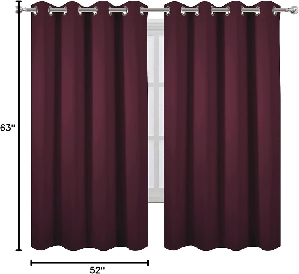 Lemomo Burgundy Red Blackout Curtains 52 x 63 Inch Length/Set of 2 Curtain Panels/Thermal Insulated Room Darkening Blackout Curtains for Be…
