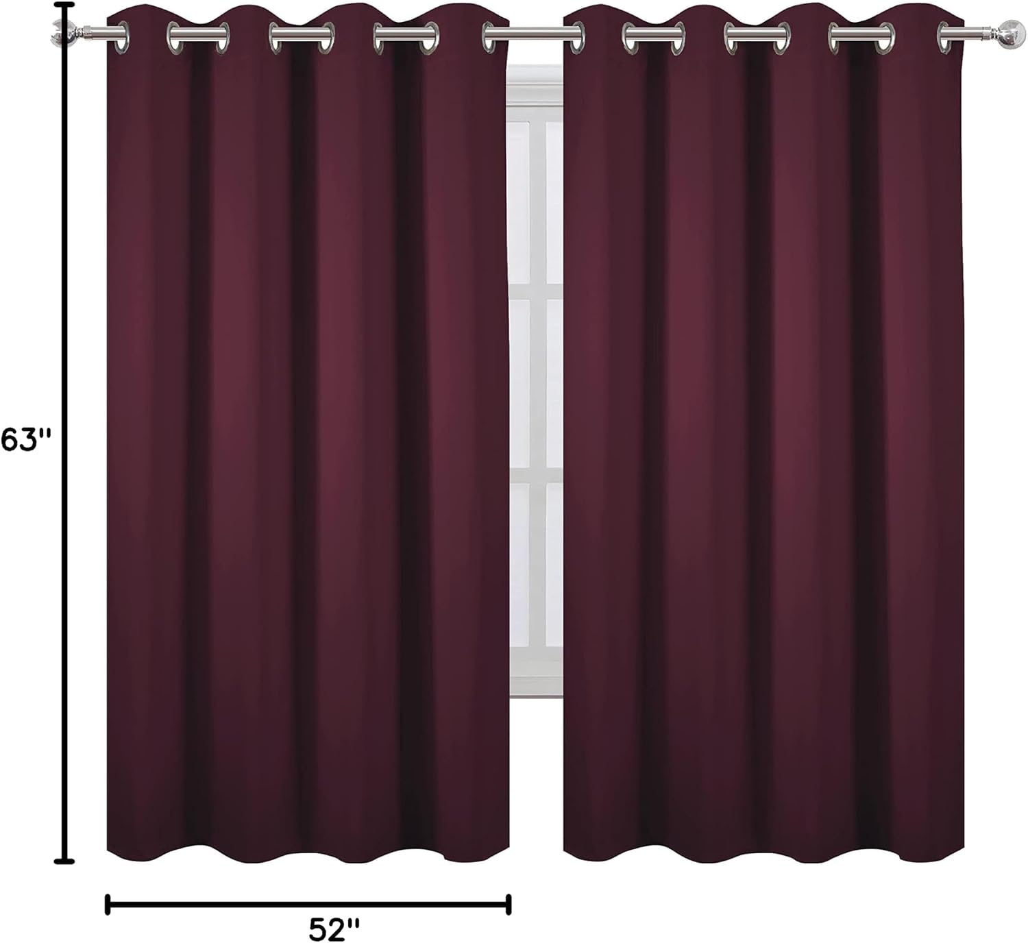 Lemomo Burgundy Red Blackout Curtains 52 x 63 Inch Length/Set of 2 Curtain Panels/Thermal Insulated Room Darkening Blackout Curtains for Be…