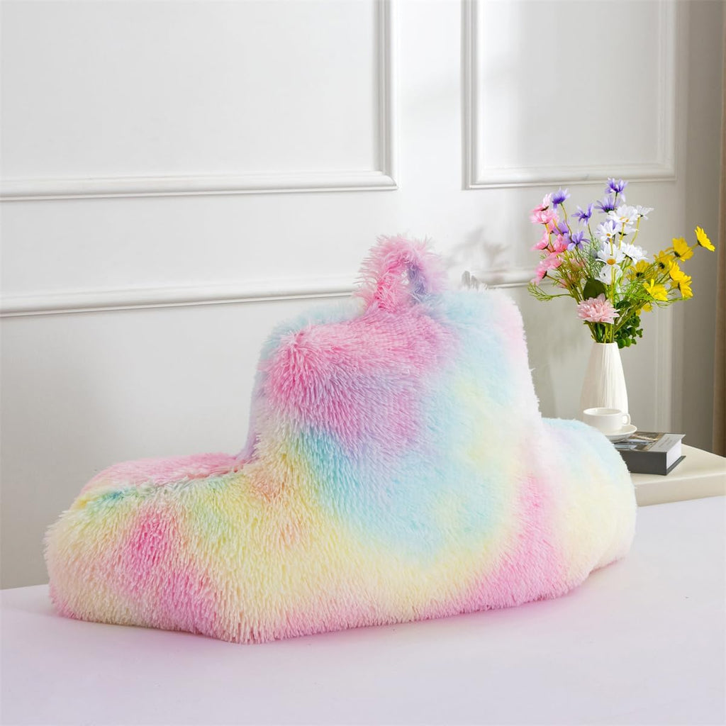 Holawakaka Shaggy Reading Pillow for Bed and Sofa Couch Sitting Up, Tie Dye Backrest Pillows with Arms for Kids Teens Adults, Back Support…
