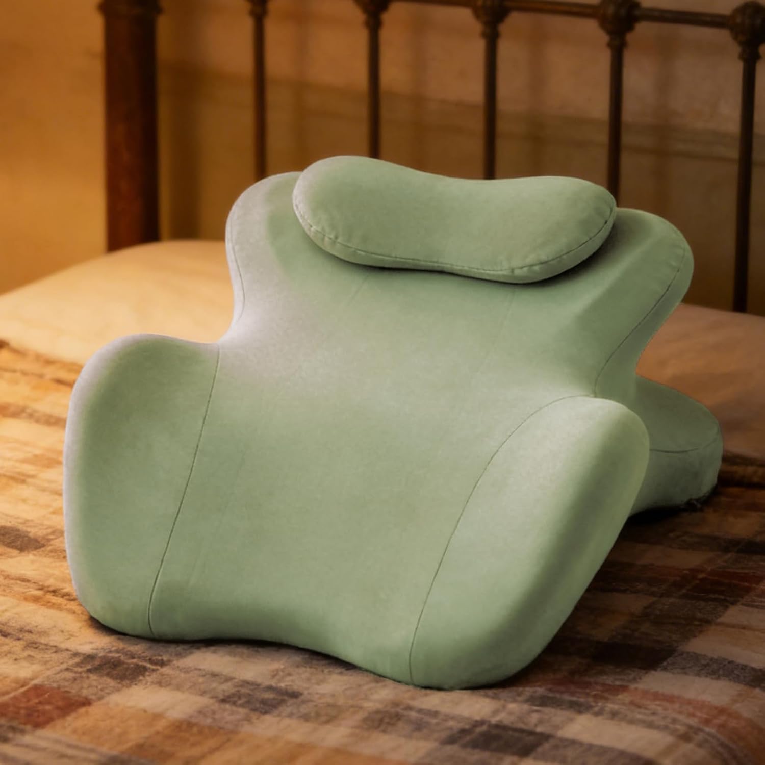 Reading Pillow for Watching tv and Reading in Bed, Ergonomic Wedge Pillow Prone Position with Support More Comfortable (Green, One Size)