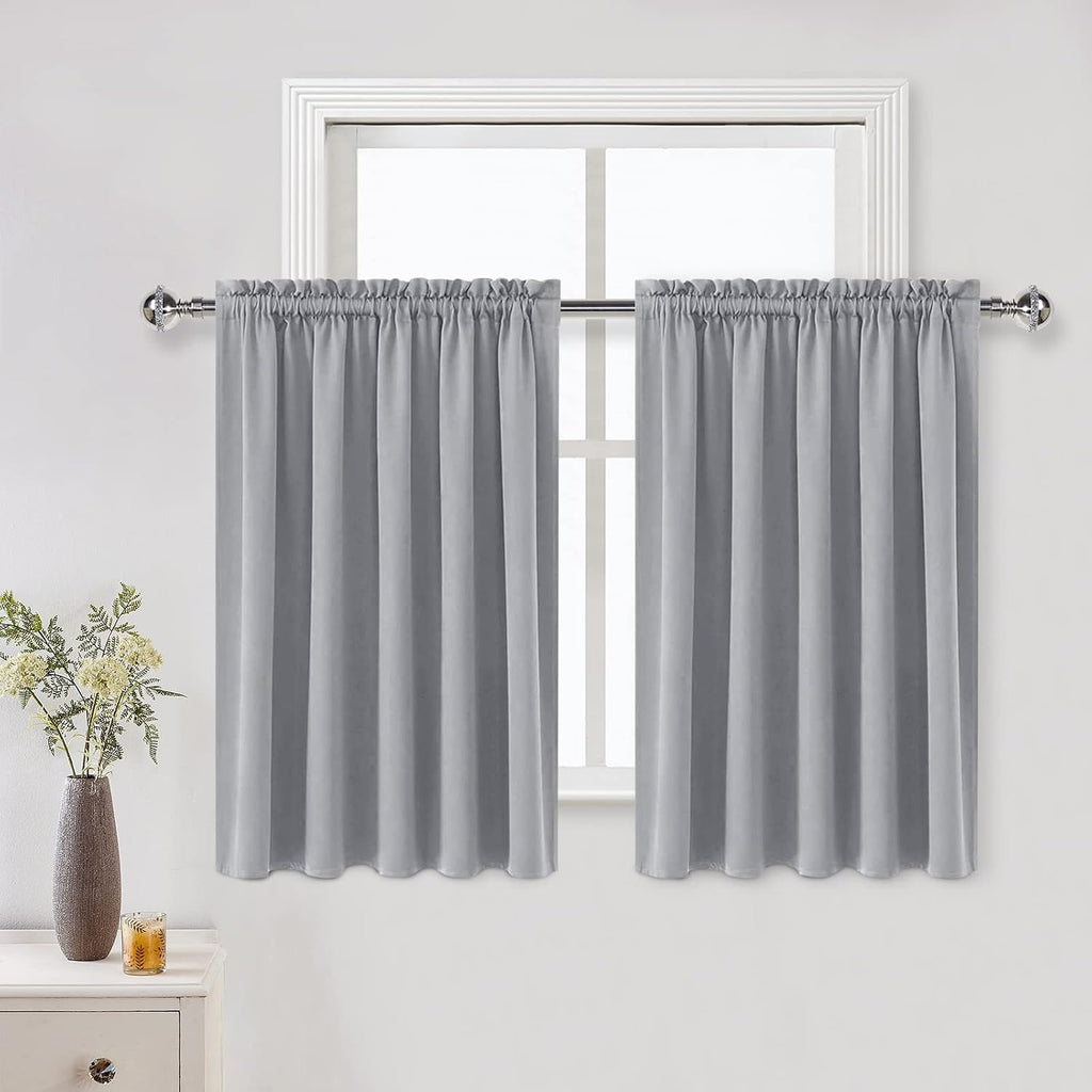 DWCN Silver Grey Short Blackout Curtains for Bedroom, Thermal Insulated Energy Saving Room Darkening Curtains for Living Room (W60 x L36…