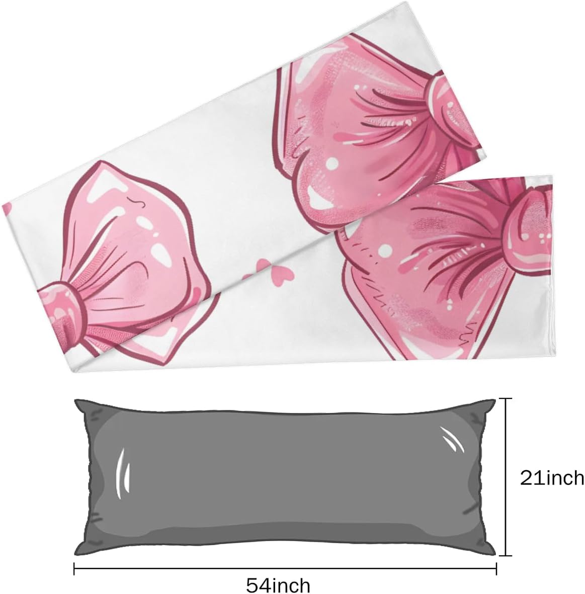 Bows Pink Heart Body Pillow Pillowcase 21"x 54" Long Body Pillow Cover with Zipper King Size Pillow Cases Queen Pillowcase for Hair and…