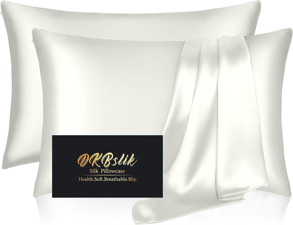 Home Silk Pillow Cases 2 Pack, Mulberry Silk Pillowcases Standard Set of 2, everyday comfort, Smooth, Anti Acne, Beauty Sleep, Both Sides…