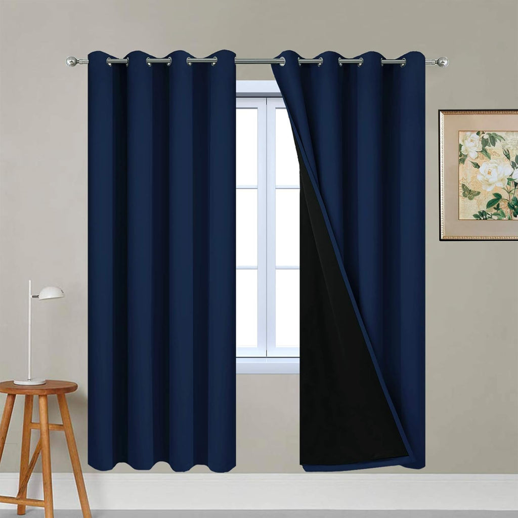 Yakamok 100% Blackout Curtains with Black Liners, Thermal Insulated Full Blackout 2-Layer Lined Drapes Room Darkening Curtain Panel for Bed…