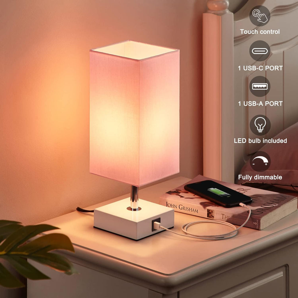 Ambimall Touch Control Table Lamp with 2 USB Charging Ports, 3 Way Touch Lamps Beside Desk, Nightstand Lamp for Bedrooms Living Room…
