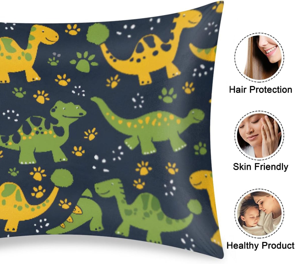 Animal Dinosaur Green Cute Satin Pillowcase for Hair and Skin Soft Silk Pillow Cases with Envelope Closure Cooling Pillow Case Slip 15.99…