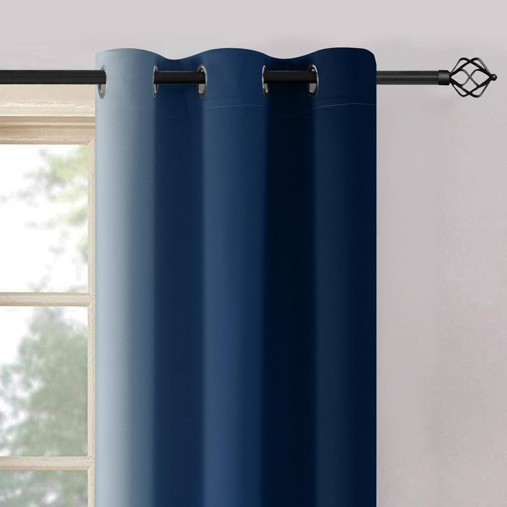 Yakamok Light Blocking Ombre Curtains, Greyish White and Blue Gradient Color Curtains, Room Darkening Grommet Window Drapes for Bedroom(Blu…
