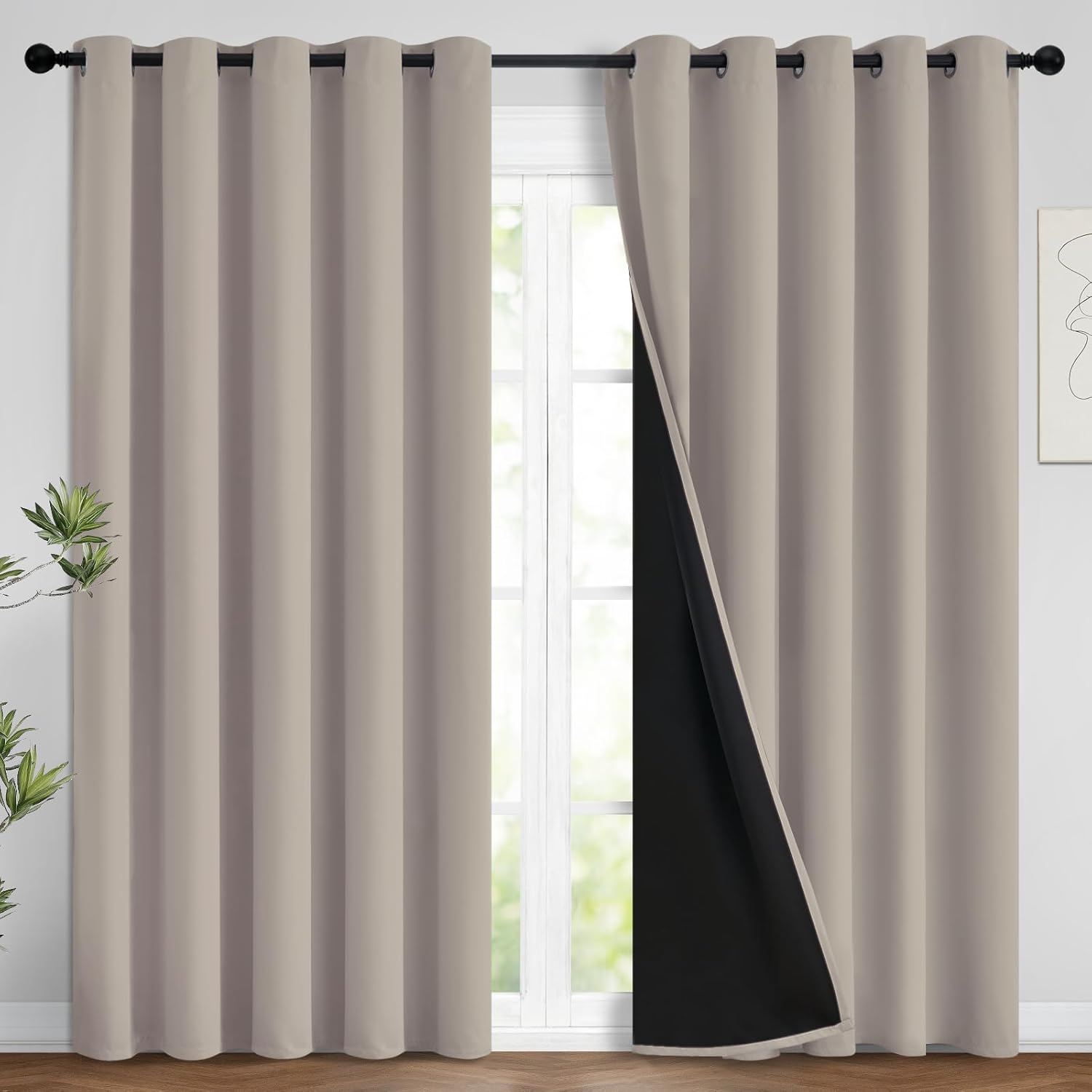 Yakamok 100% Blackout Curtains 96 Inches Long, 2 Thick Layers Heat and Full Light Blocking Soft Thermal Insulated Drapes for Bedroom(62" Wi…