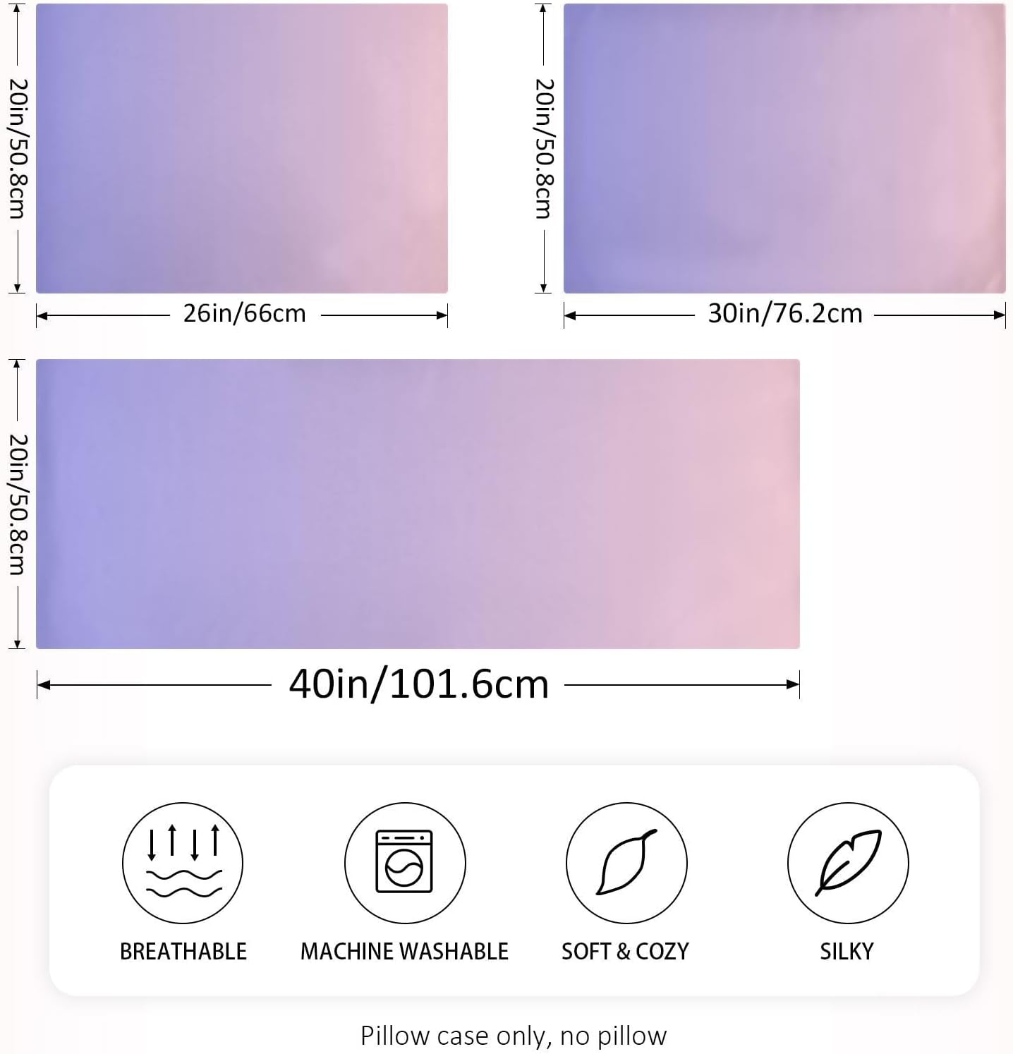 Purple Pink Gradient Color Pillow Covers Silk Pillowcase for Hair and Skin Soft Smooth Cooling Satin Pillowcase Standard Size Pillow Case…