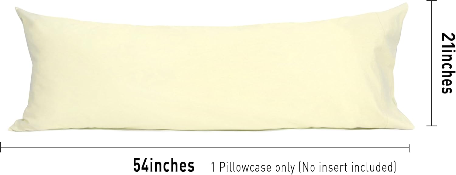Sunflower Body Pillowcase 100% Cotton Long Pillow Cover/Case Envelope Closure 1 Pack, 20×54 inches Cream, Soft and Breathable