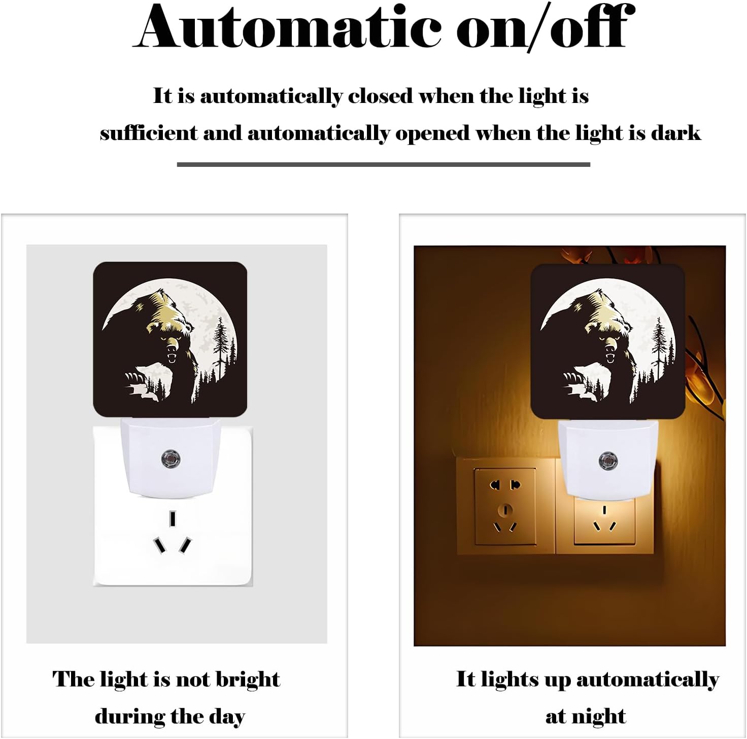 Brown Bear Night Light, Plug-in Nightlights Auto Sensor Night Lamp Dusk-to-Dawn Lamp Home Decor for Nursery Children Girls Boys