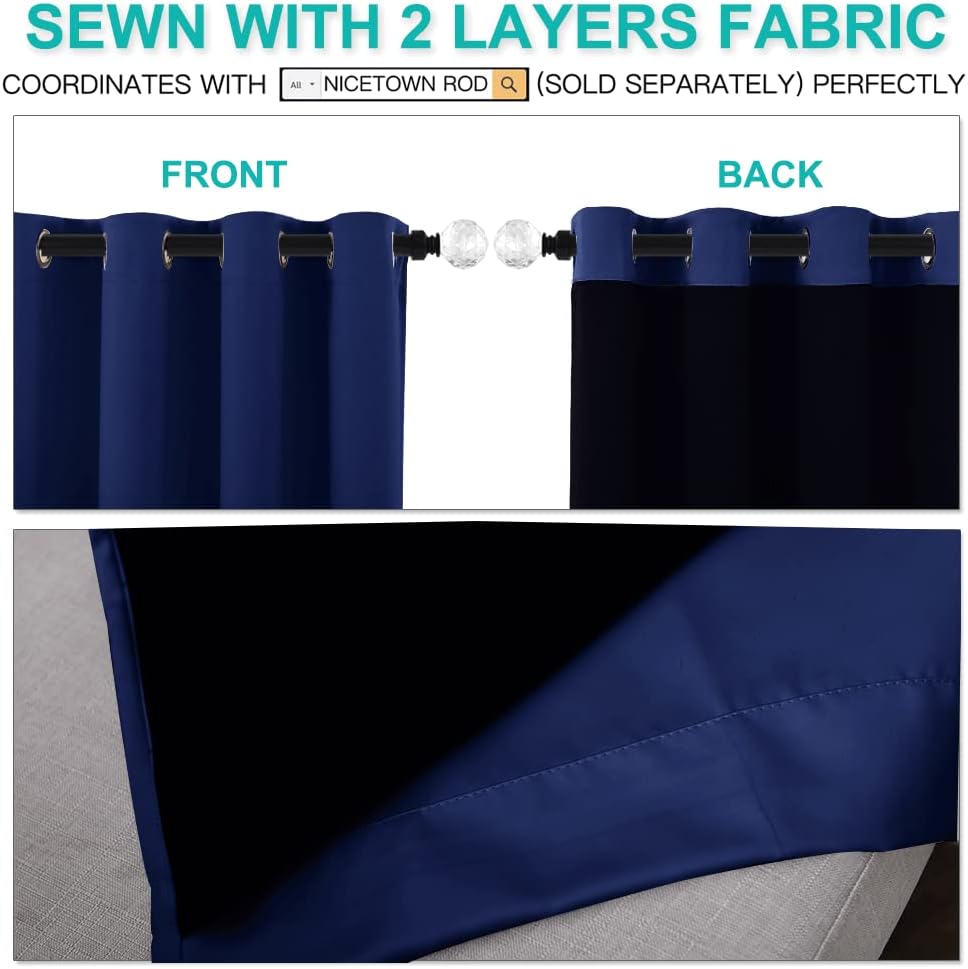 Nicetown Complete 100% Blackout Curtains, Thermal Insulated & Energy Efficiency Window Draperies for Guest Room, Full Shading Panels for Sh…