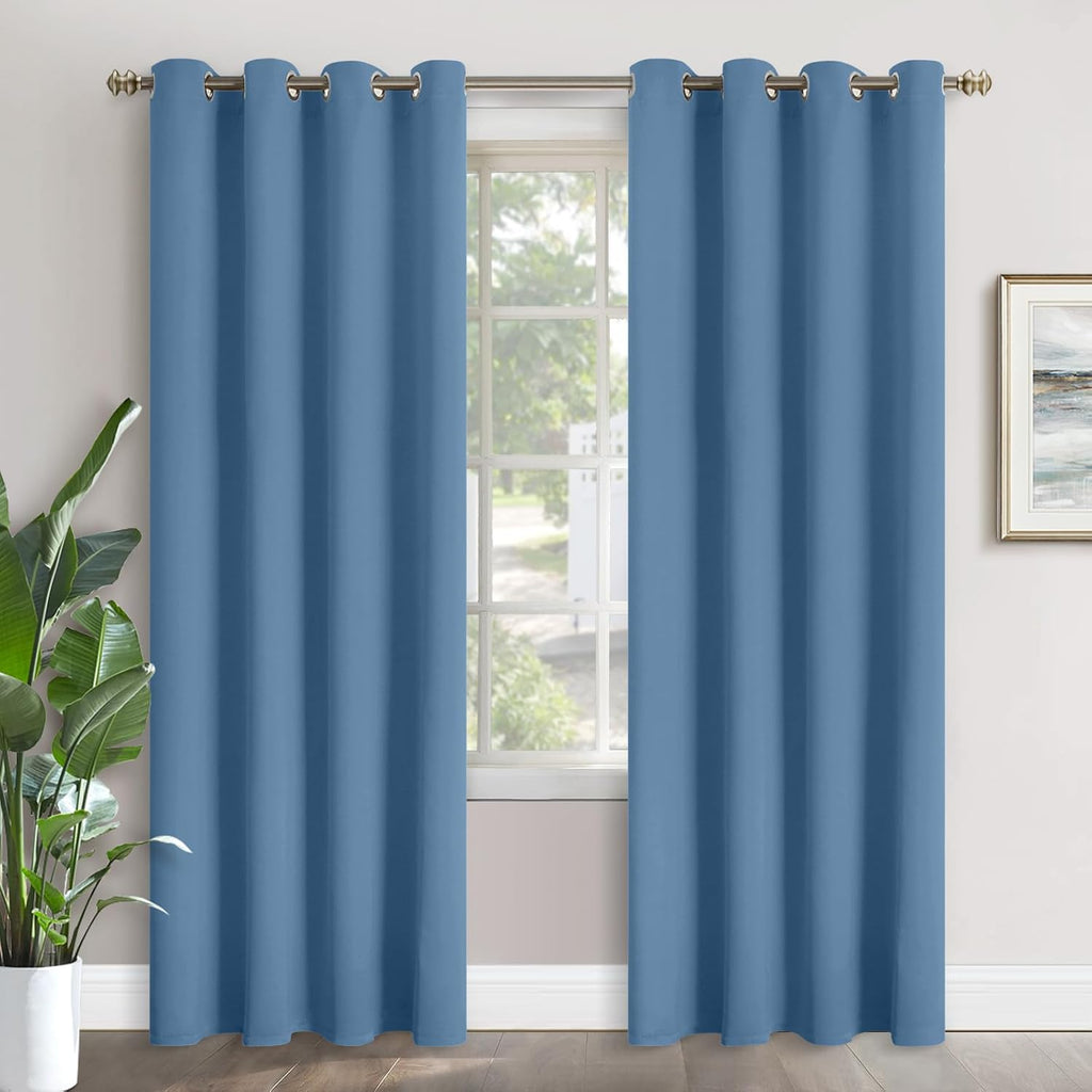YoungsTex Denim Blue Blackout Curtains 90 Inch Length for Living Room - Thermal Insulated Drapes with Grommet Room Darkening Privacy Ocean…