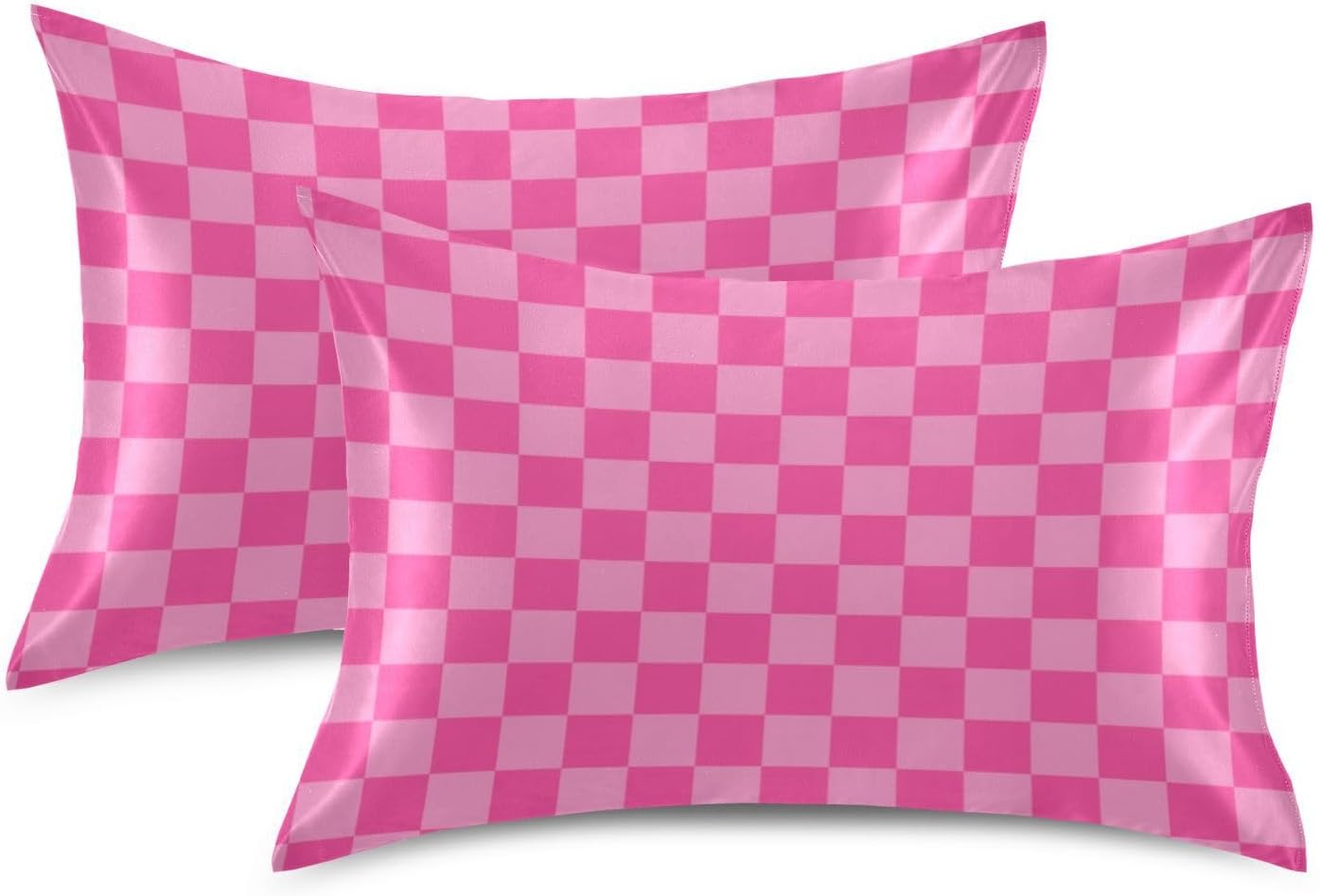 Pink Checkered Pillow Covers Silk Pillowcase for Hair and Skin Breathable Soft Cooling Satin Pillowcase Standard Size Pillow Case for…