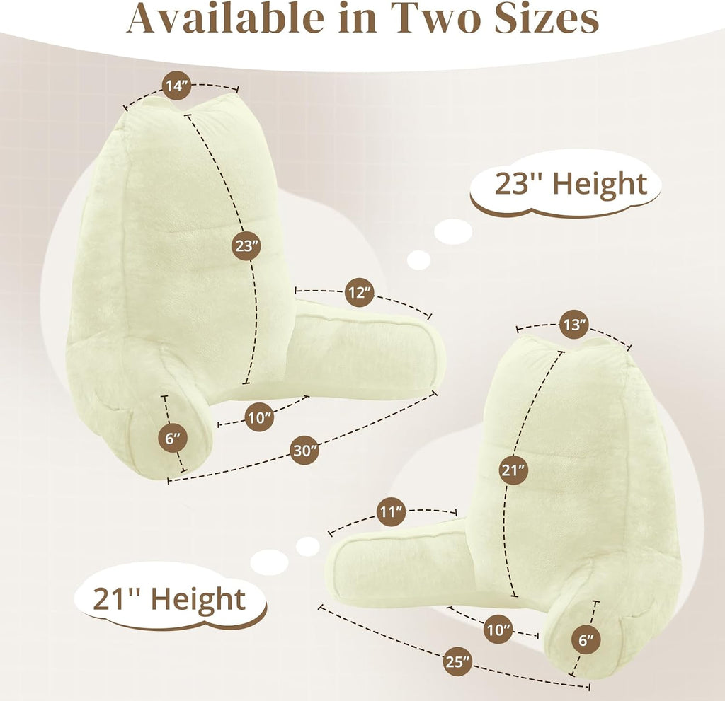 Sasttie Reading Pillow for Bed - 23 Inch, Back Pillow for Bed Sitting Up, Back-Rest Support Cushion with Side Pockets and Arms, Dorm Essent…