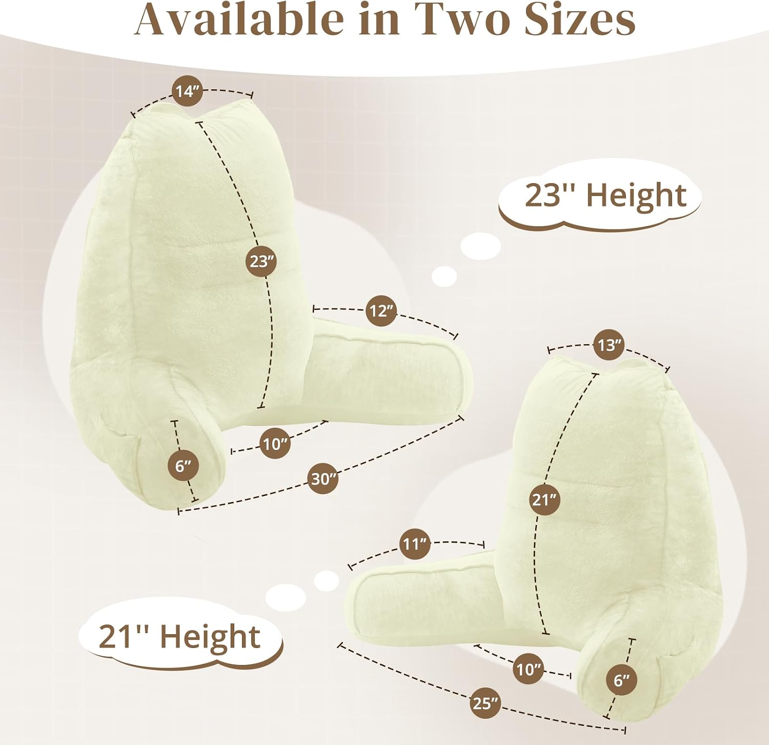 Sasttie Reading Pillow for Bed - 23 Inch, Back Pillow for Bed Sitting Up, Back-Rest Support Cushion with Side Pockets and Arms, Dorm Essent…
